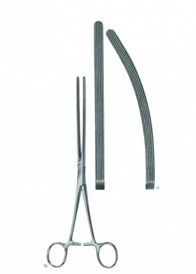 Doyen Intestinal Clamp With Longitudinal Serrated Blades And Box Joint 